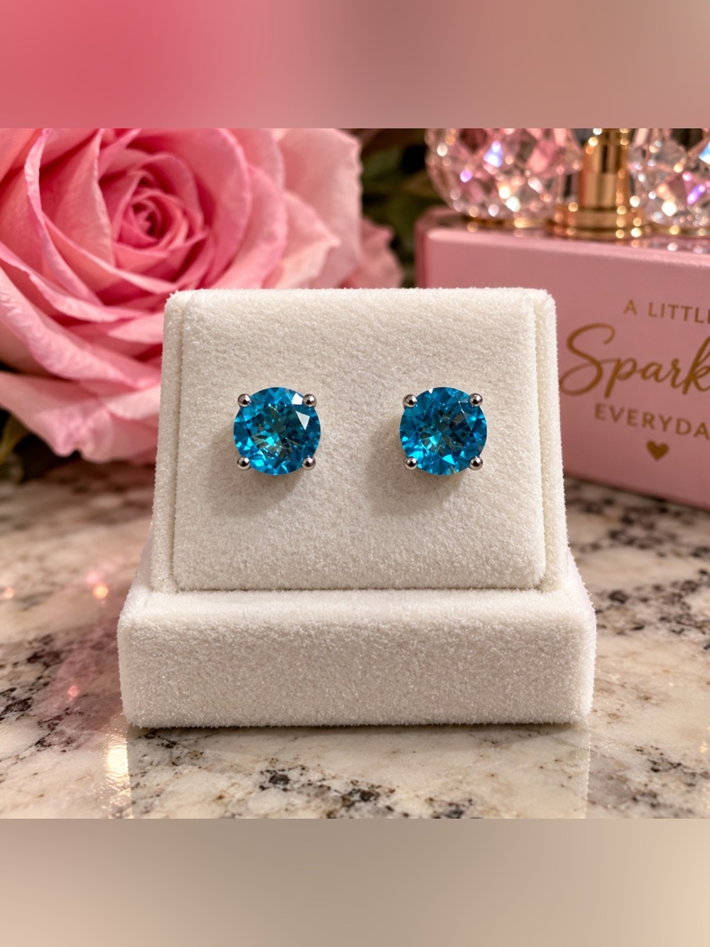 925 sterling silver Blue gemstone Round Stud Earrings - Classic Women’s Jewelry